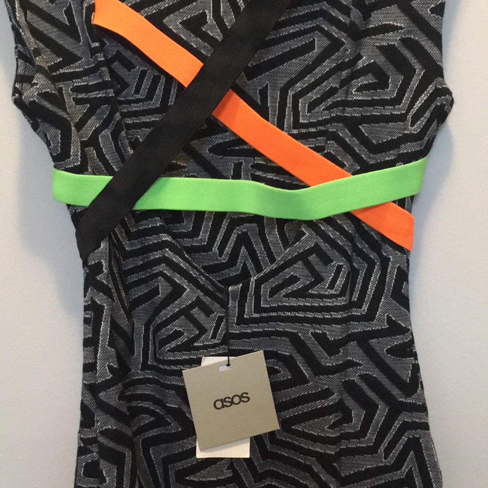 🆕NWT ASOS short mini dress black gray neon size 4